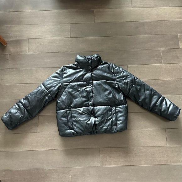 Black Faux Leather Puffer - Picture 1 of 5